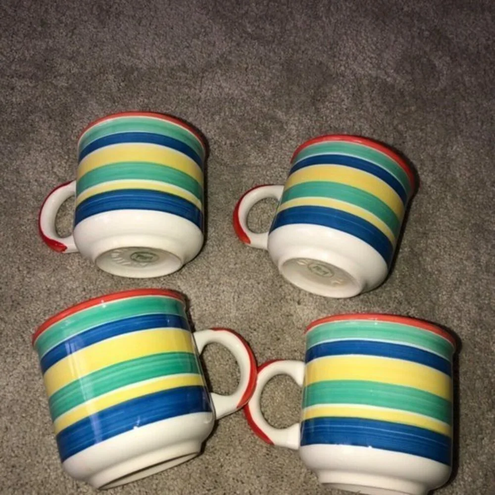 PIER 1 Imports Hand Painted Striped Coffee Tea Cup Mug Made in Italy Set‎ (4)